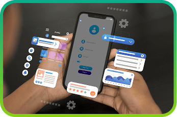 Manos sosteniendo un teléfono con la app de Deskrive